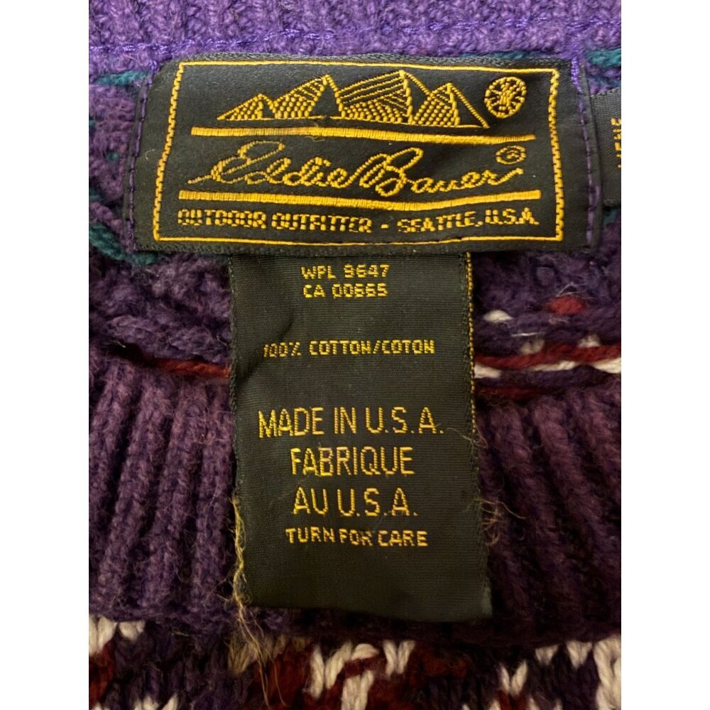 Vintage Eddie Bauer Fair Isle Sweater L Chunky Knit Cozy 100% Cotton Prince USA - Picture 5 of 7